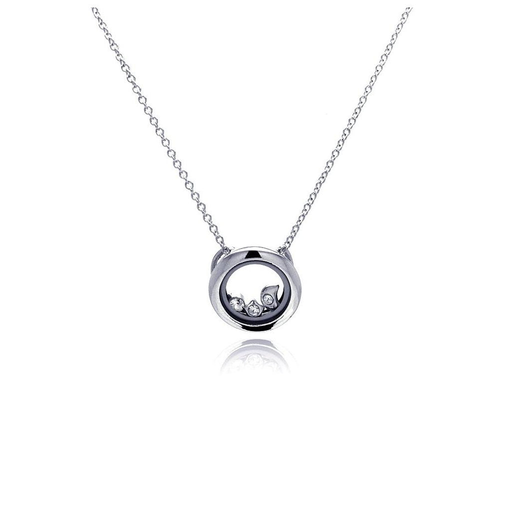 .925 Sterling Silver Rhodium Plated Open Circle Clr Cz Accentuated Pendant Necklace