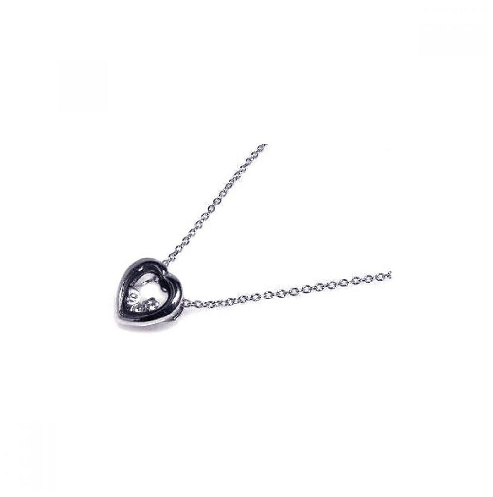 .925 Sterling Silver Rhodium Plated Open Heart Clr Cz Accent Pendant Necklace