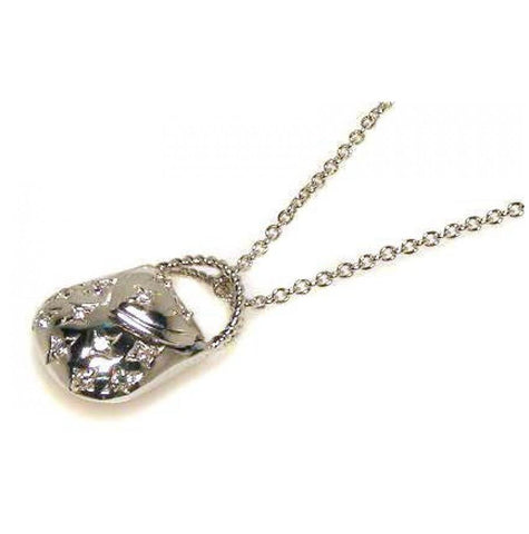 .925 Sterling Silver Clear Cz Rhodium Plated Purse Pendant Necklace