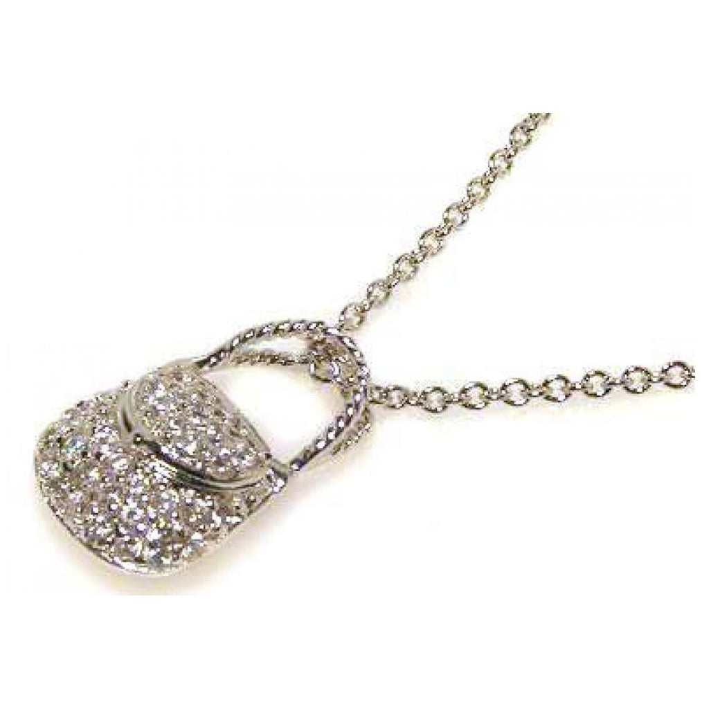 .925 Sterling Silver Clear Cz Rhodium Plated Handbag Pendant Necklace