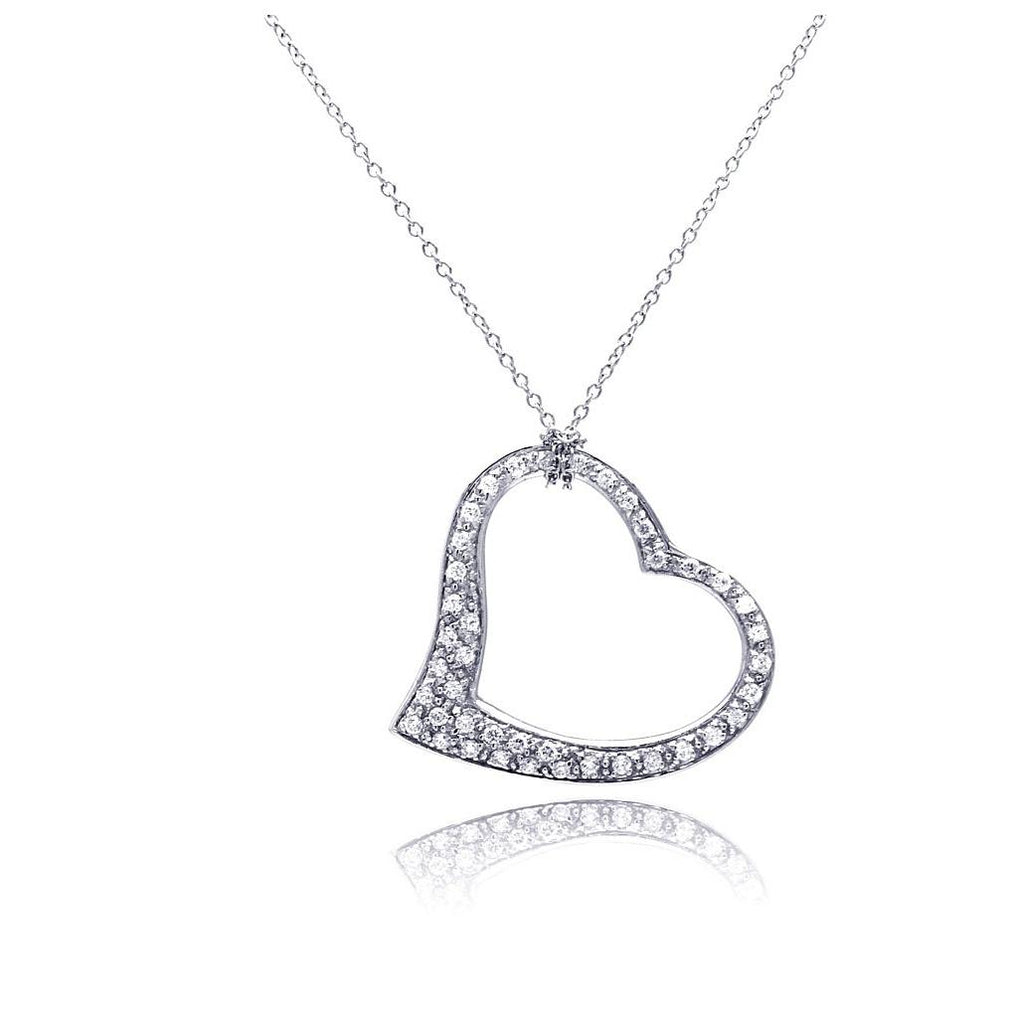 .925 Sterling Silver Clear Cz Rhodium Plated Dangling Heart Pendant Necklace