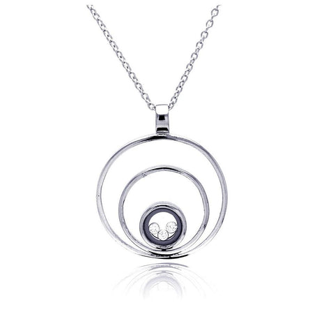 .925 Sterling Silver Rhodium Plated 3circles Pendant Necklace