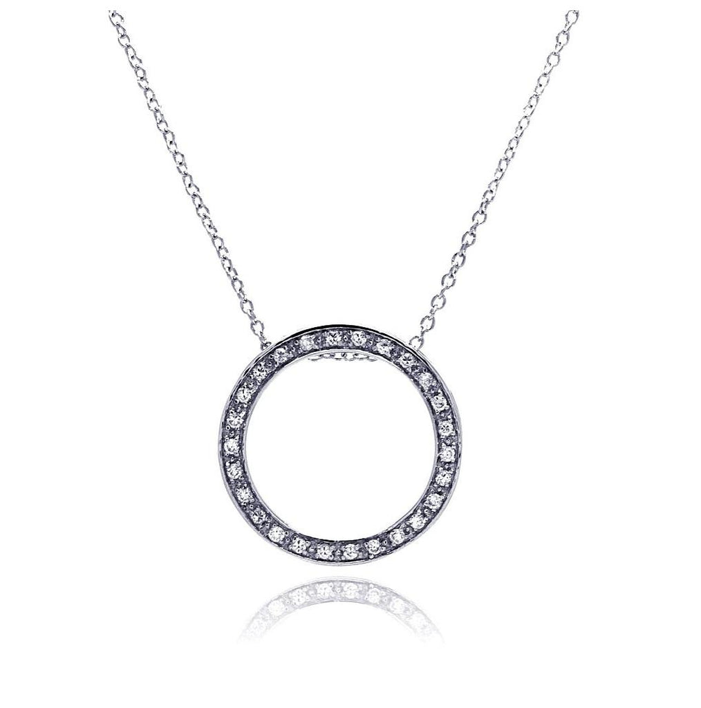 .925 Sterling Silver Clear Cz Rhodium Plated Round Pendant Necklace