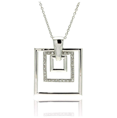 .925 Sterling Silver Clear Cz Rhodium Plated Multi Square Pendant Necklace