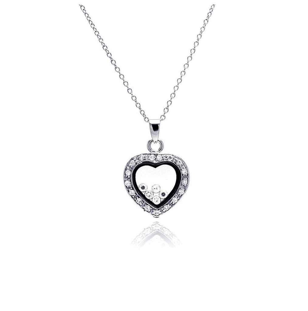 .925 Sterling Silver Clear Cz Rhodium Plated Heart Cz Accent Pendant Necklace