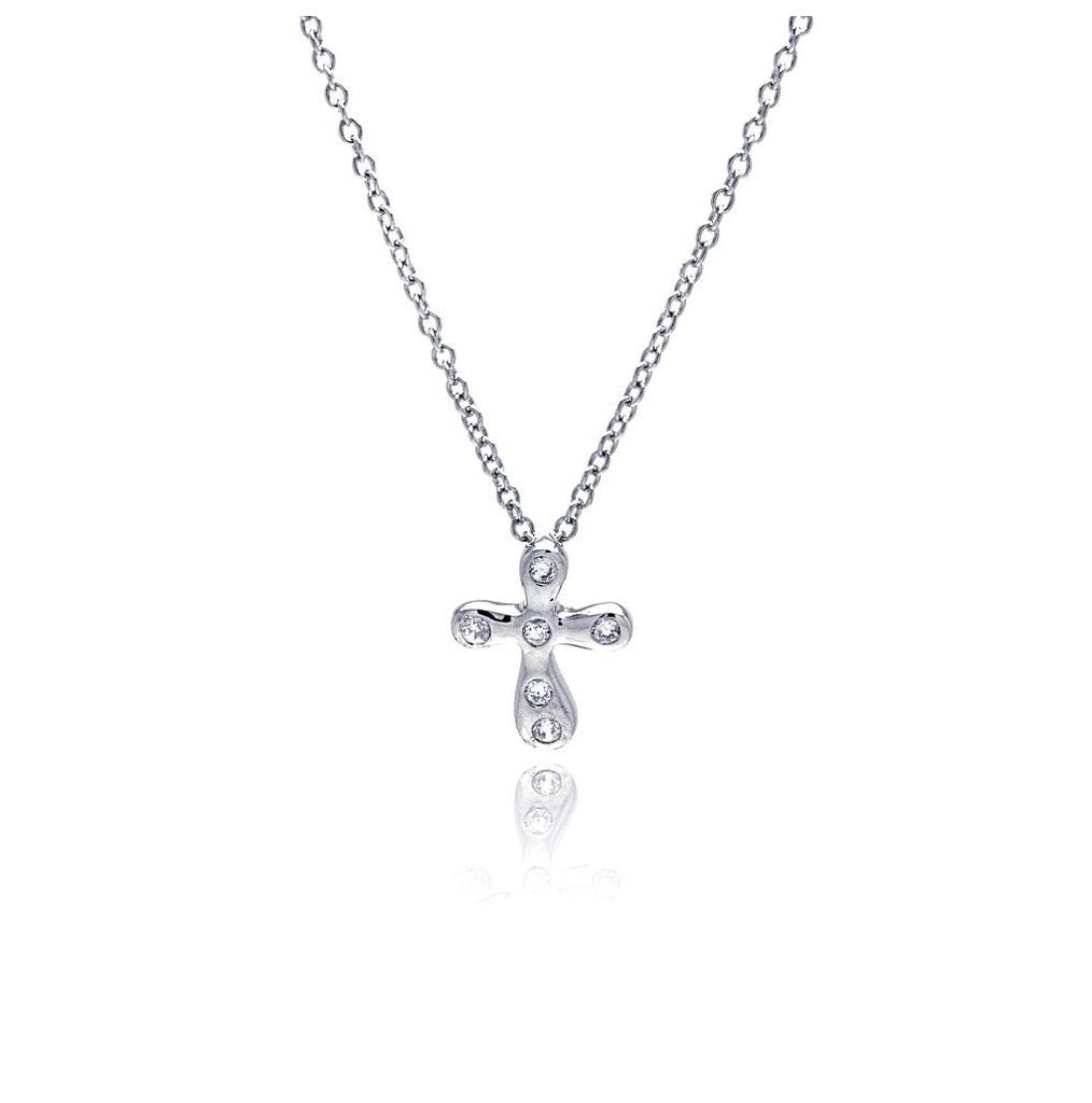 .925 Sterling Silver Clear Cz Rhodium Plated Cross Pendant Necklace