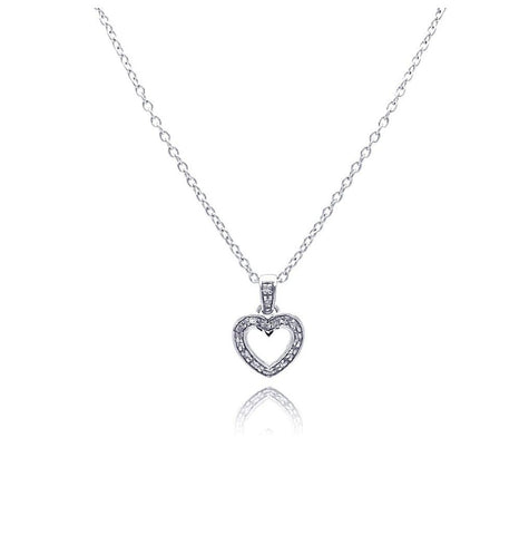 .925 Sterling Silver Clear Cz Rhodium Plated Classic Heart Pendant Necklace