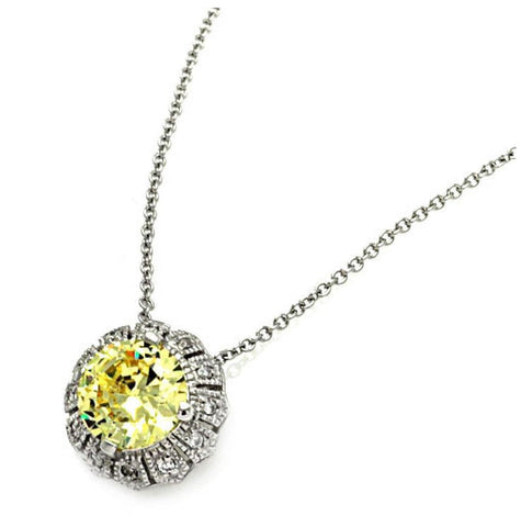 .925 Sterling Silver Clr-yellow Cz Rhodium Plated Solo Pendant Necklace