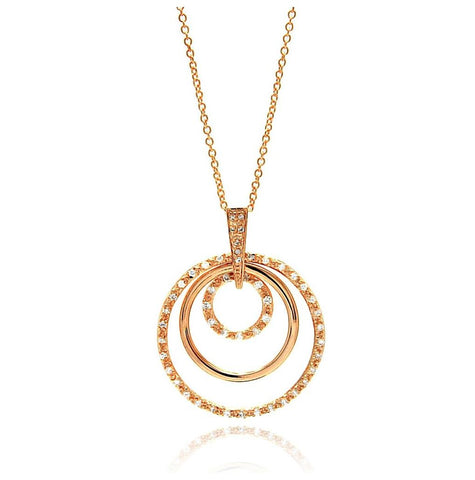 .925 Sterling Silver Clear Cz Gold Plated Multi Circle Pendant Necklace