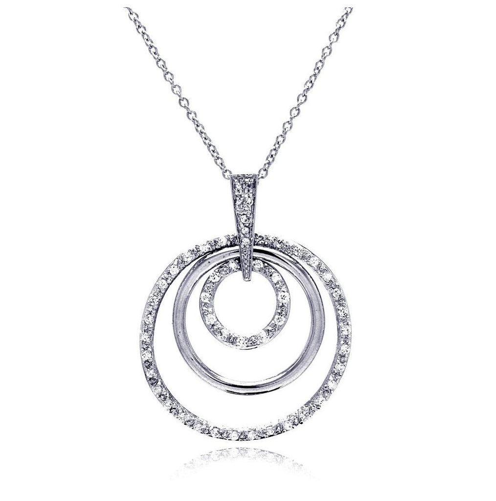 .925 Sterling Silver Clear Cz Rhodium Plated Multi Circle Pendant Necklace