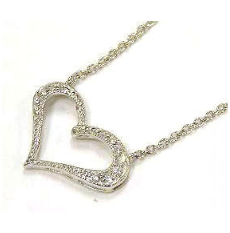 .925 Sterling Silver Clear Cz Rhodium Plated Heart Pendant Necklace