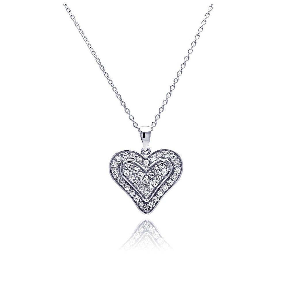 .925 Sterling Silver Clear Cz Rhodium Plated Single Heart Pendant Necklace