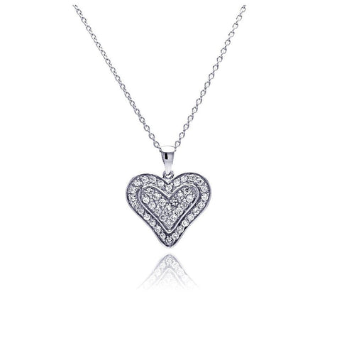 .925 Sterling Silver Clear Cz Rhodium Plated Single Heart Pendant Necklace