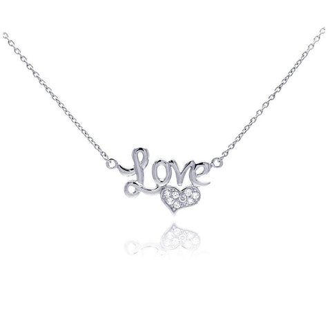 .925 Sterling Silver Clear Cz Rhodium Plated Love Heart Pendant Necklace