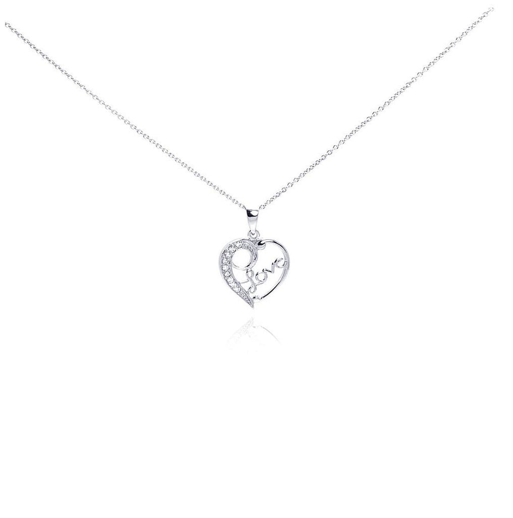 .925 Sterling Silver Clear Cz Rhodium Plated Heart Love Accent Pendant Necklace