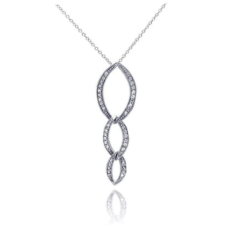 .925 Sterling Silver Clear Cz Rhodium Plated Oval Link Pendant Necklace