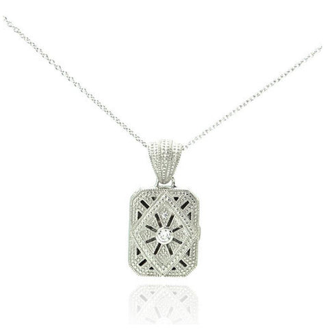 .925 Sterling Silver Clear Cz Rhodium Plated Double Square Locket Pendant Necklace