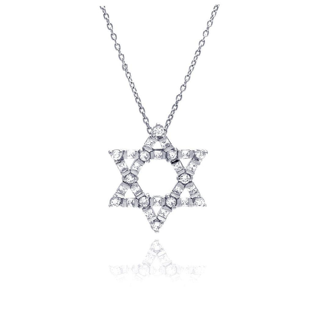 .925 Sterling Silver Clear Cz Rhodium Plated Star Pendant Necklace