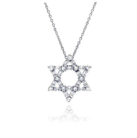 .925 Sterling Silver Clear Cz Rhodium Plated Star Pendant Necklace