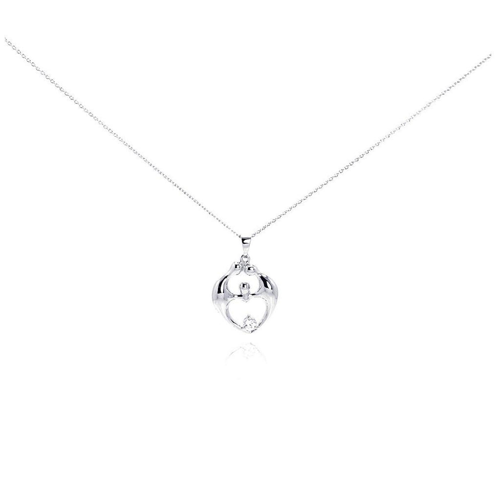 .925 Sterling Silver Clear Cz Rhodium Plated Family Pendant Necklace