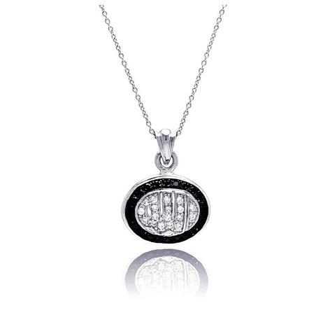 .925 Sterling Silver Clear Black Cz Rhodium Plated Allah Pendant Necklace