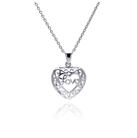 .925 Sterling Silver Rhodium Plated Heart Love Accent Pendant Necklace