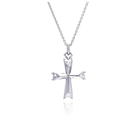 .925 Sterling Silver Clear Cz Rhodium Plated Fancy Cross Pendant Necklace