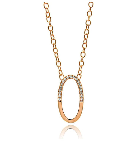 .925 Sterling Silver Rose Gold Plated Oval Pendant Necklace