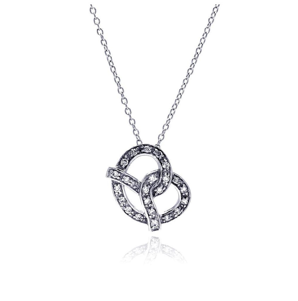 .925 Sterling Silver Clear Cz Rhodium Plated Pretzel Pendant Necklace