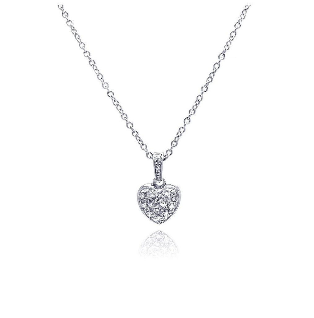 .925 Sterling Silver Clear Cz Rhodium Plated Classic Heart Pendant Necklace