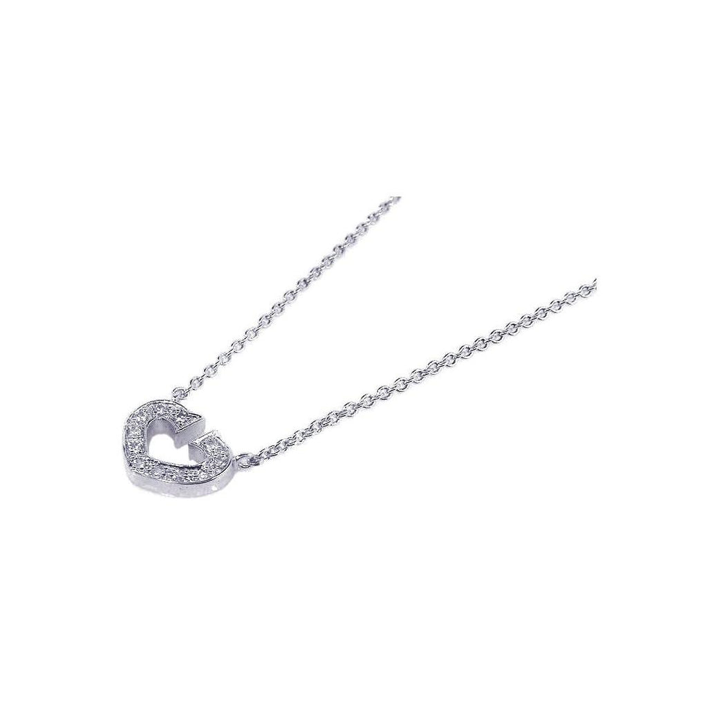 .925 Sterling Silver Clear Cz Rhodium Plated Open Heart Pendant Necklace