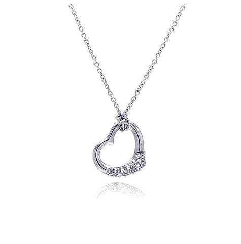 .925 Sterling Silver Clear Cz Rhodium Plated Heart Pendant Necklace