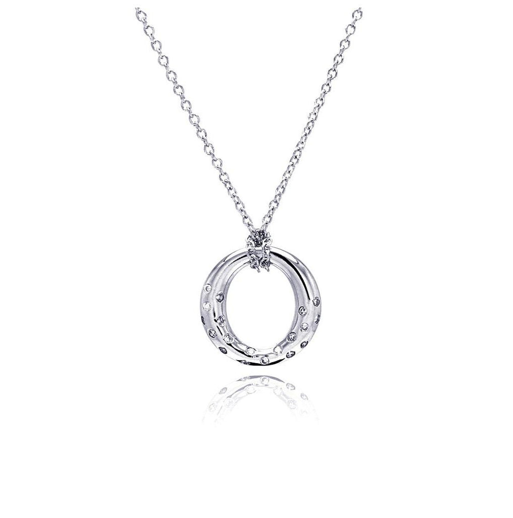 .925 Sterling Silver Clear Cz Rhodium Plated Round Pendant Necklace