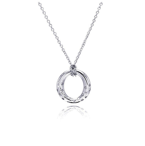 .925 Sterling Silver Clear Cz Rhodium Plated Round Pendant Necklace