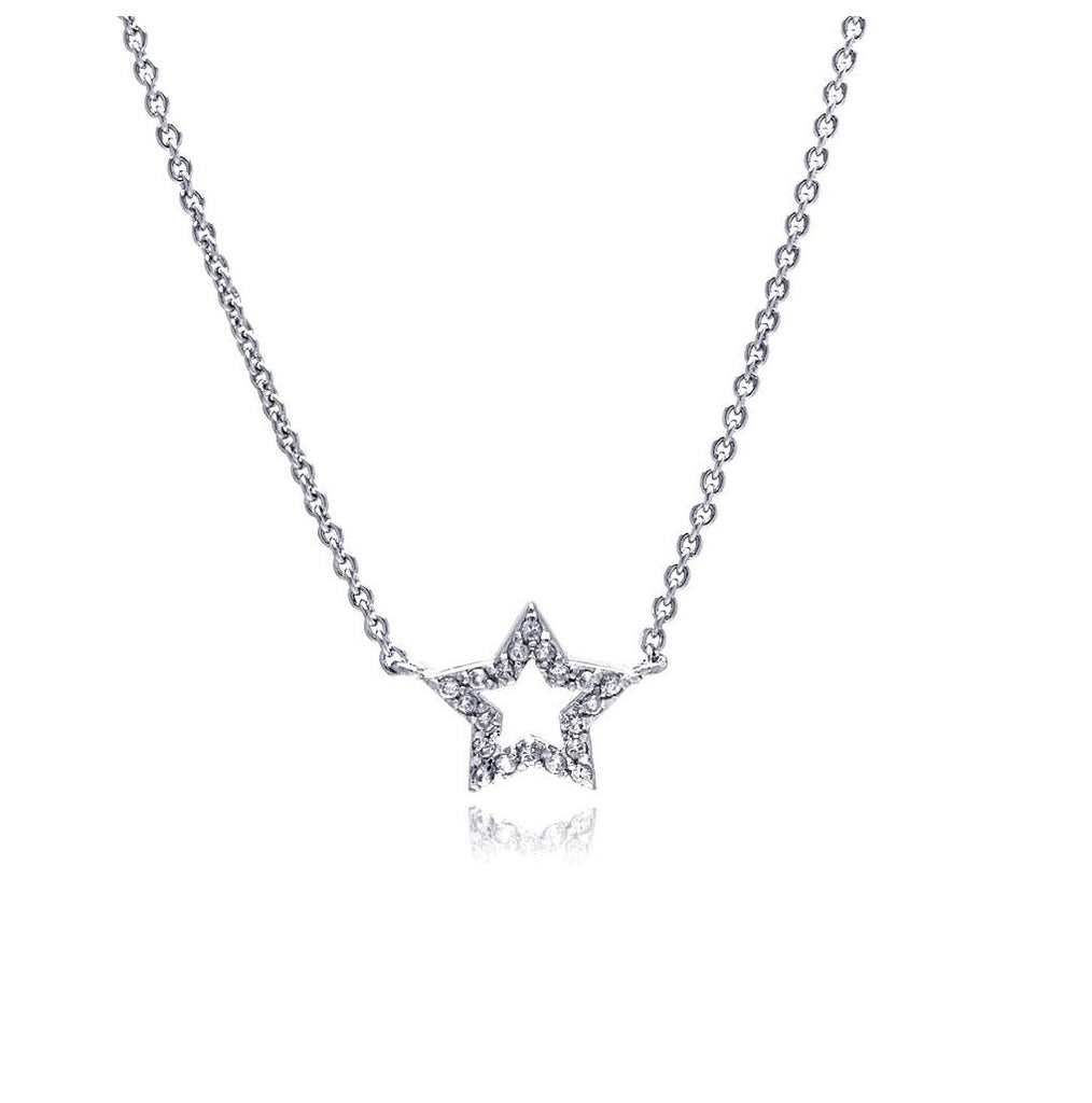 .925 Sterling Silver Clear Cz Rhodium Plated Star Pendant Necklace