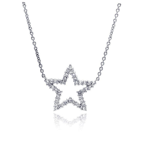 .925 Sterling Silver Clear Cz Rhodium Plated Star Pendant Necklace