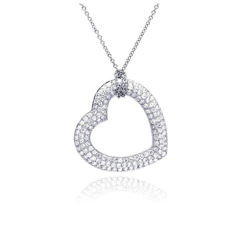 .925 Sterling Silver Clear Cz Rhodium Plated Heart Pendant Necklace