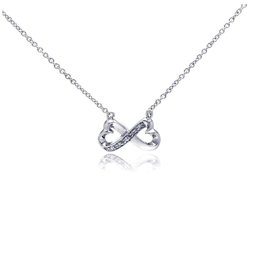 .925 Sterling Silver Clear Cz Rhodium Plated Bowtie Pendant Necklace