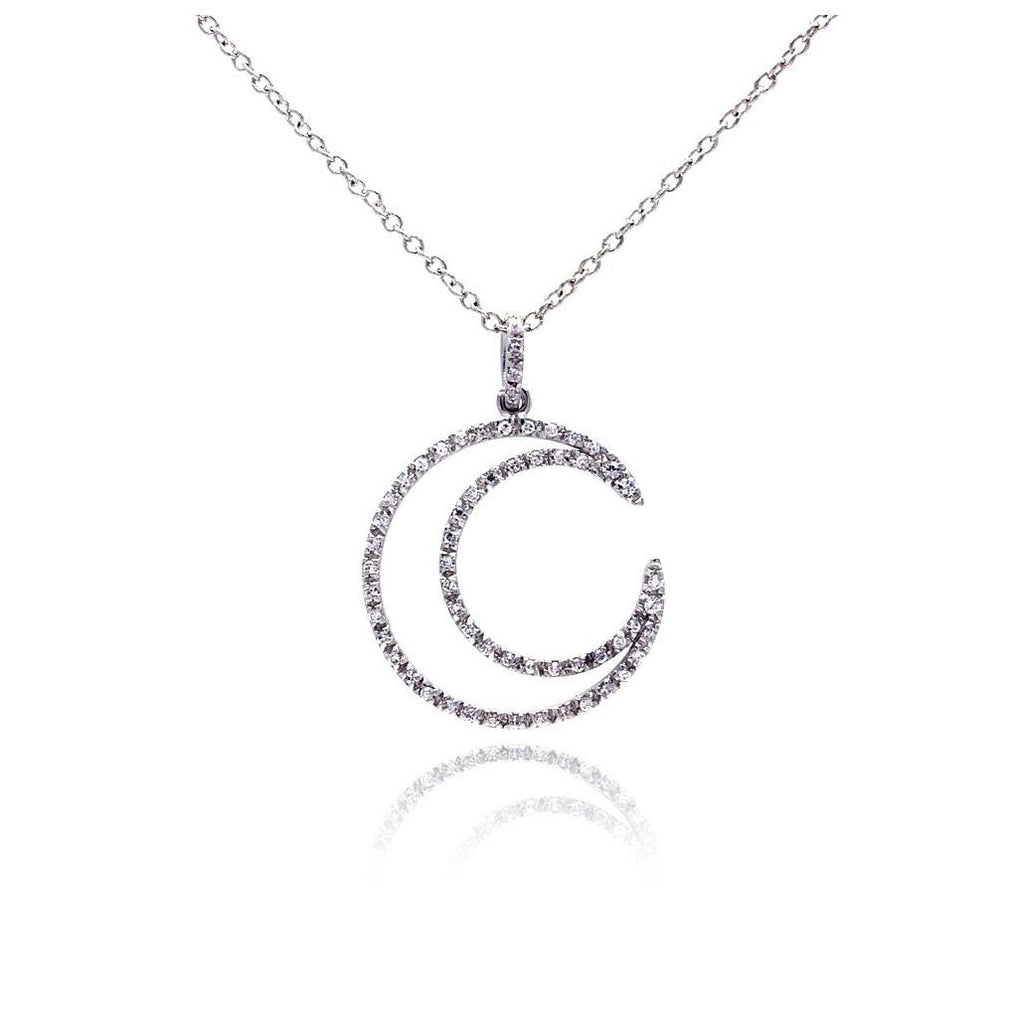 .925 Sterling Silver Clear Cz Rhodium Plated Open Circle Pendant Necklace