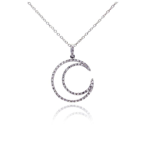 .925 Sterling Silver Clear Cz Rhodium Plated Open Circle Pendant Necklace