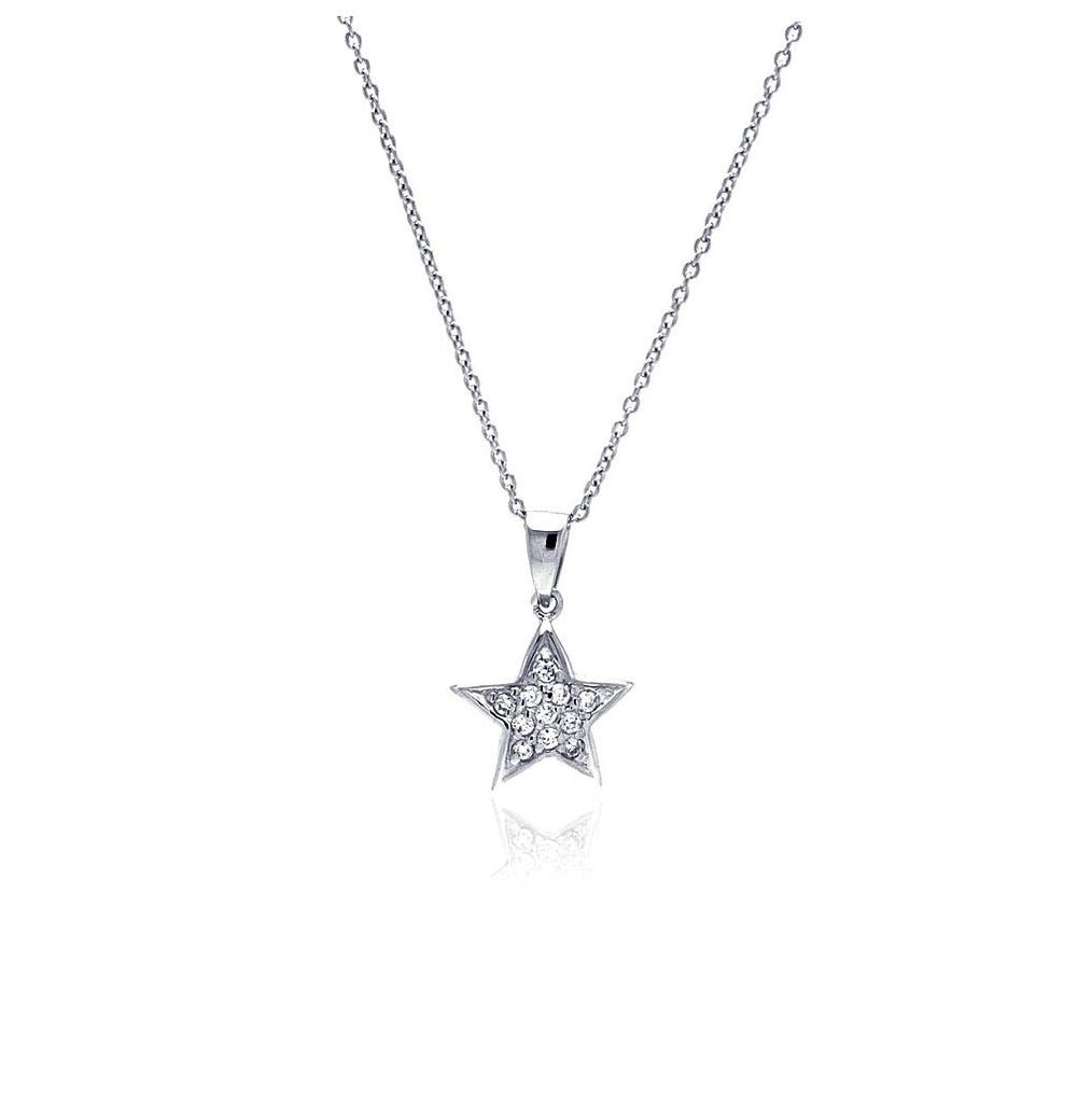 .925 Sterling Silver Clear Cz Rhodium Plated Double Star Pendant Necklace