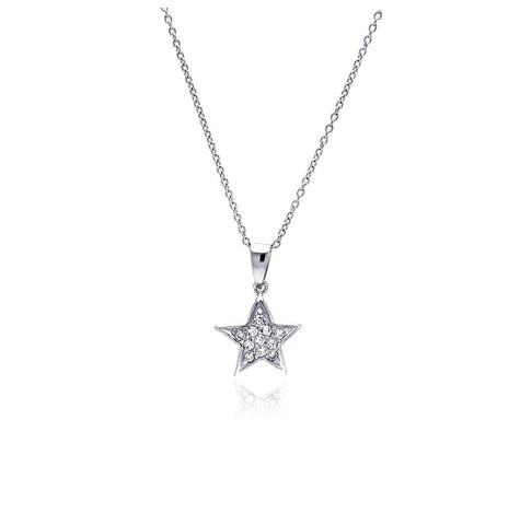 .925 Sterling Silver Clear Cz Rhodium Plated Double Star Pendant Necklace