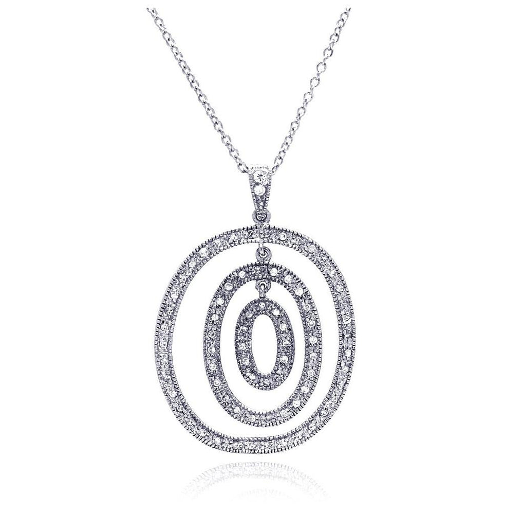 .925 Sterling Silver Clear Cz Rhodium Plated Multi Circular Pendant Necklace