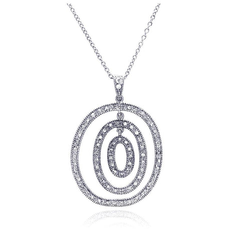 .925 Sterling Silver Clear Cz Rhodium Plated Multi Circular Pendant Necklace