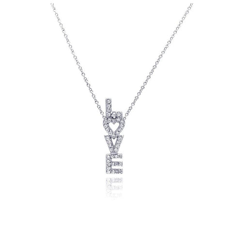 .925 Sterling Silver Clear Cz Rhodium Plated Love Pendant Necklace