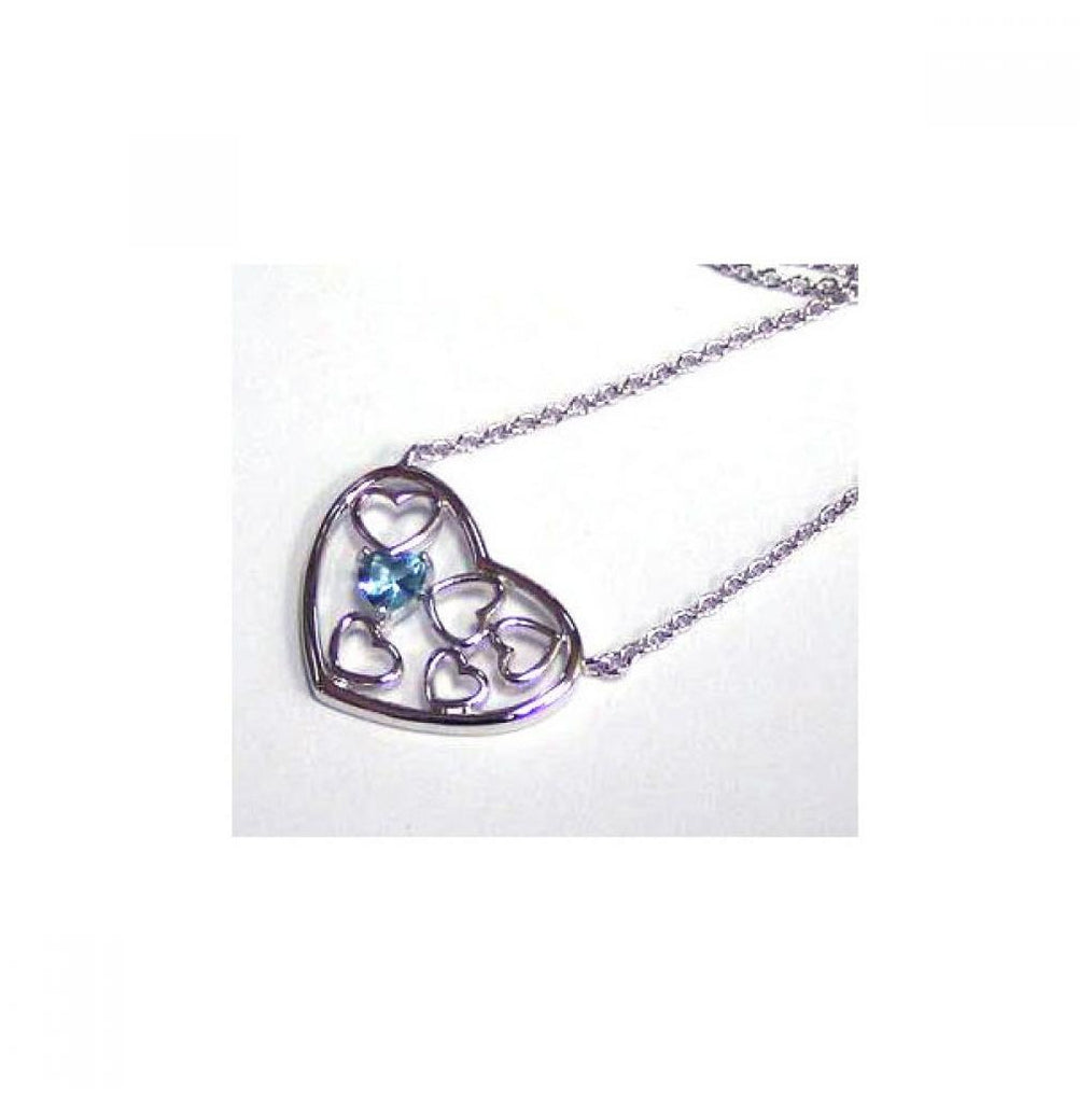 .925 Sterling Silver Blue Cz Rhodium Multi Hearts Plated Pendant Necklace