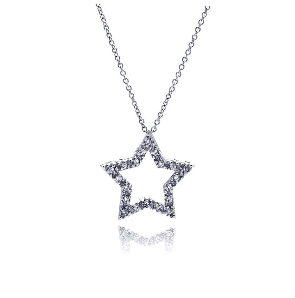 .925 Sterling Silver Clear Cz Rhodium Plated Star Pendant Necklace