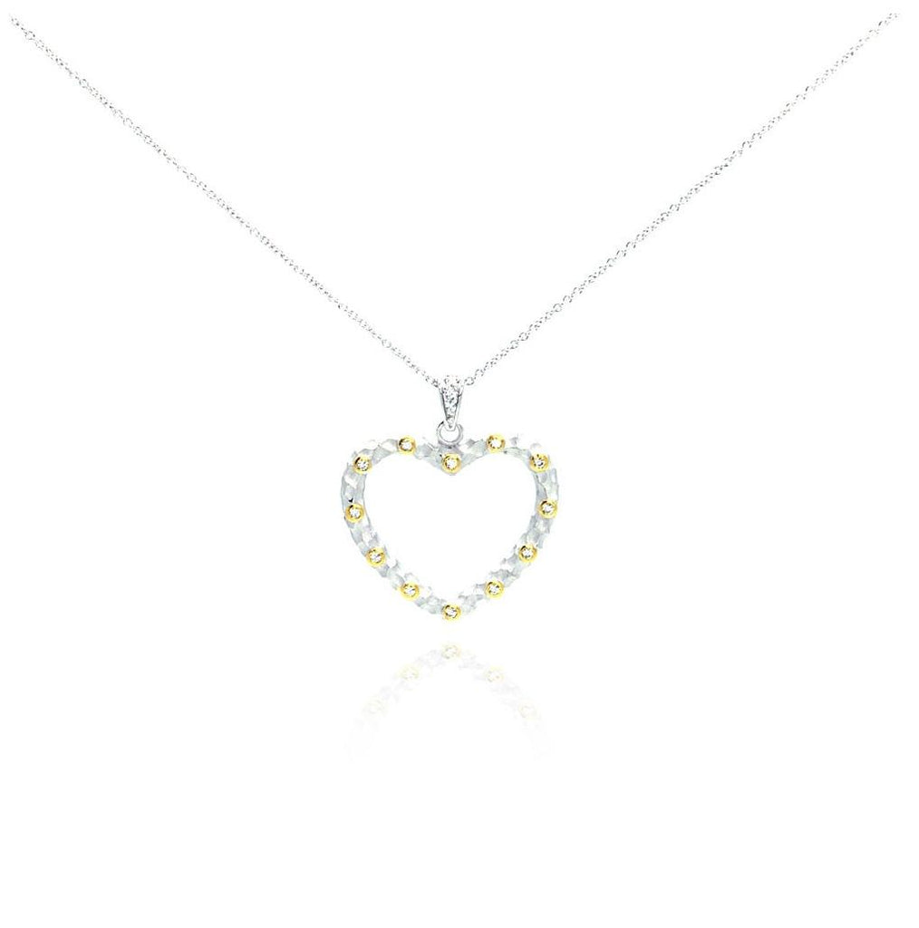 .925 Sterling Silver Yellow Cz Rhodium Plated Heart Pendant Necklace