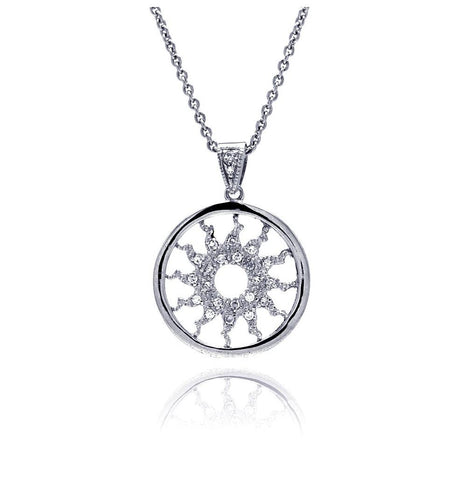 .925 Sterling Silver Clear Cz Rhodium Plated Solar Pendant Necklace