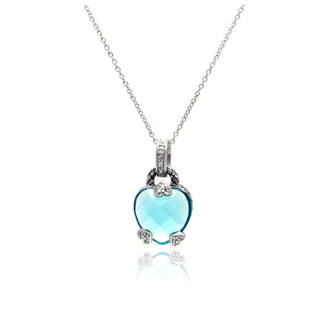 .925 Sterling Silver Blue Cz Rhodium Plated Heart Accent Pendant Necklace